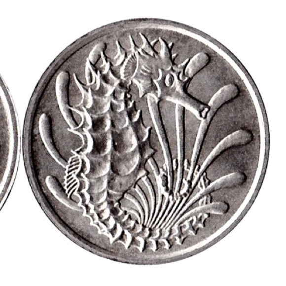 HAND-CUT 1969 SINGAPORE SEAHORSE COIN EARRINGS - Picture 3 of 5